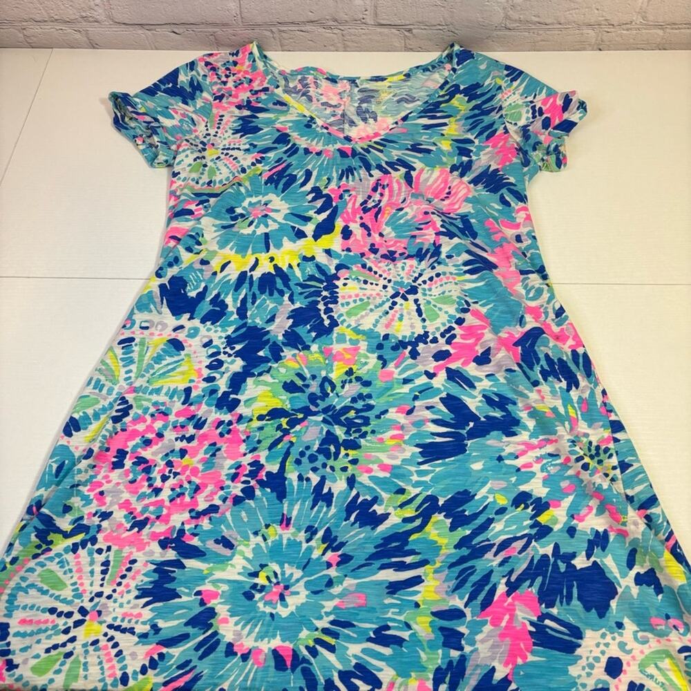 Lilly Pulitzer Bright Colors Short Sleeve V-neck Mini Dress Size Medium T0393